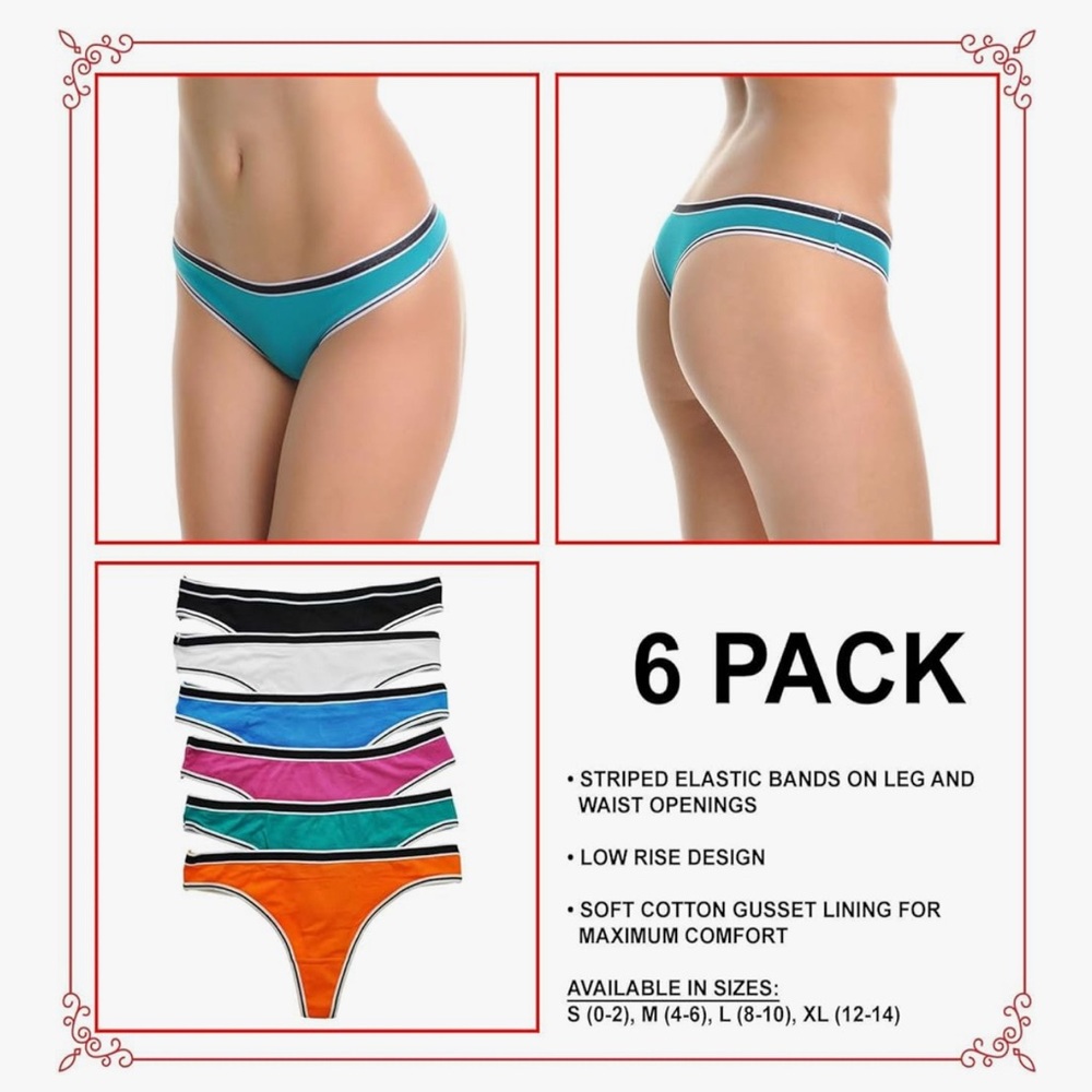 Women's Assorted Print Cotton Thong Panties (6-Pack)
